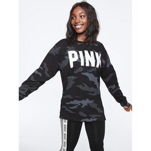 Victoria's Secret PINK Camo Long Sleeve Tee Shirt Grey Black Camouflage XL